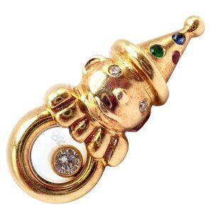 Authentic! Chopard 18k Yellow Gold Clown Happy Diamond Ruby Sapphire Pin Brooch
